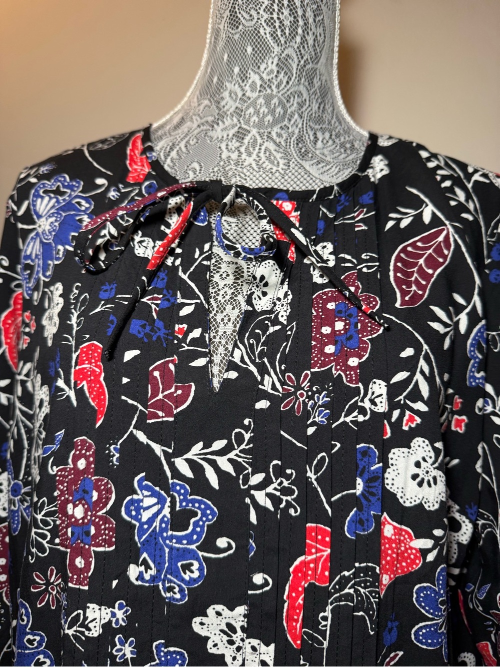 NWT Old Navy Dress Womens Large Tall Black Long Sleeve Floral Print Boho